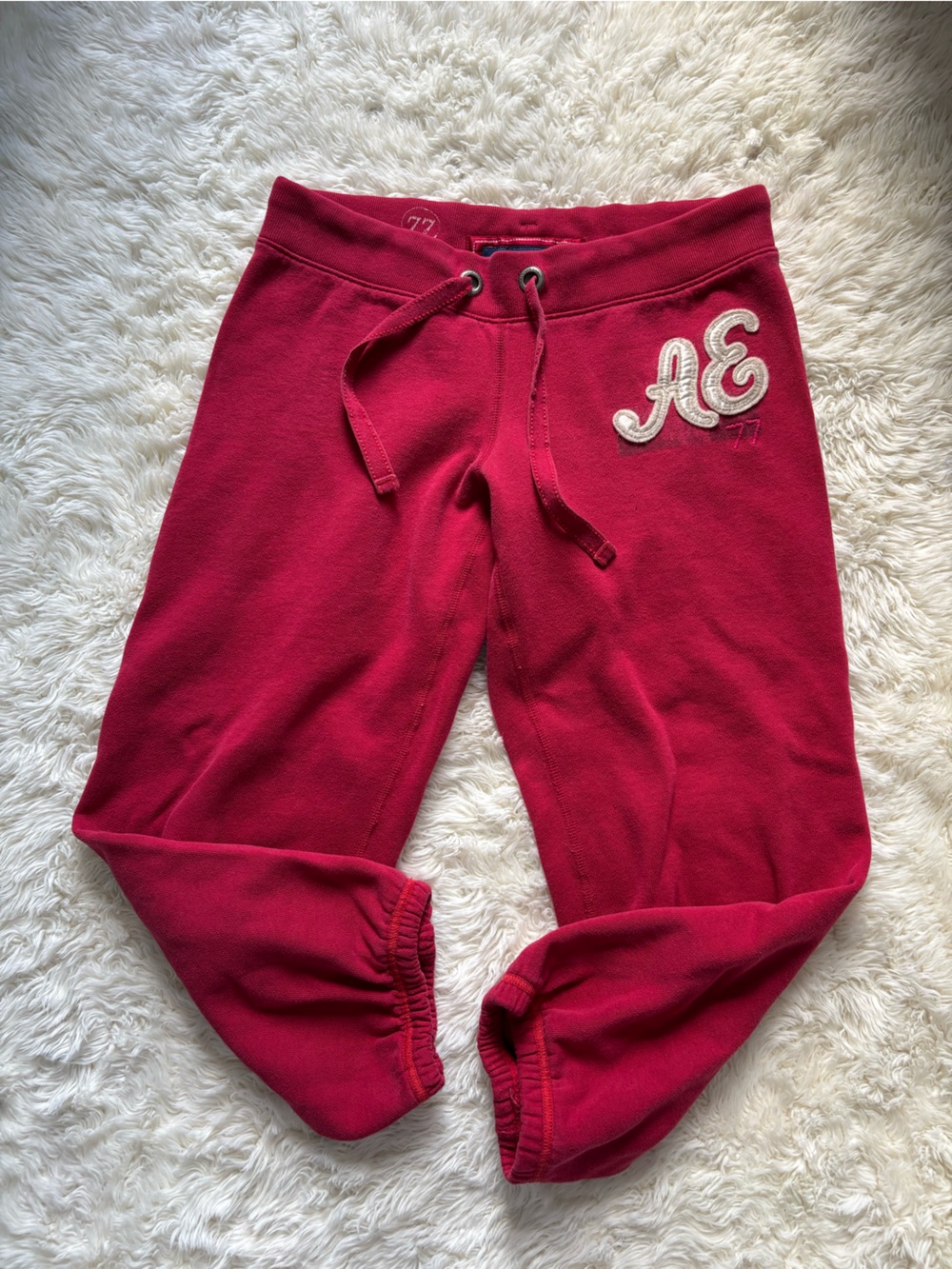 Y2K American Eagle Outfitters Red Embroidered Sweatpants Bottoms